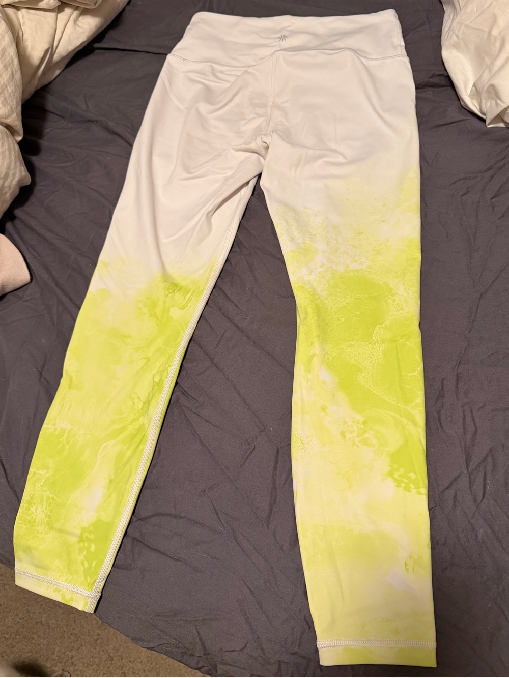 Athleta White w/green High-Rise Leggings sz S
